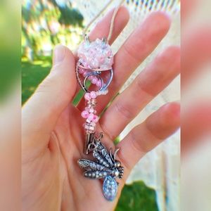 Pink Beaded Key Necklace w/honeybee charm